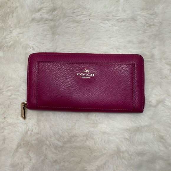 Coach Magenta Pink Saffiano Leather Zip Around Wallet Leather - Picture 1 of 9